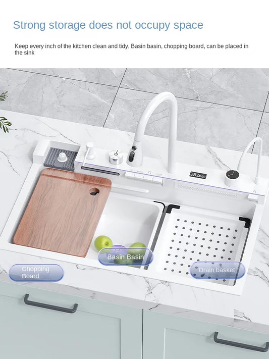 Sink integrated multi-functional stainless steel