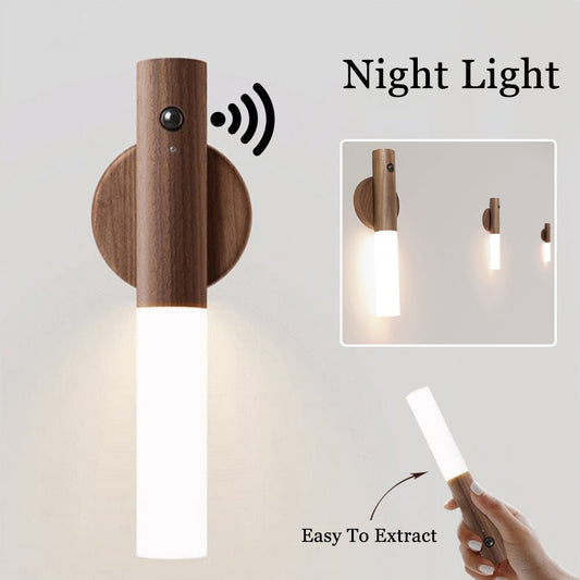 Magnetic Wood Wireless Night Light Motion Sensor Wall Cabinet Lamp