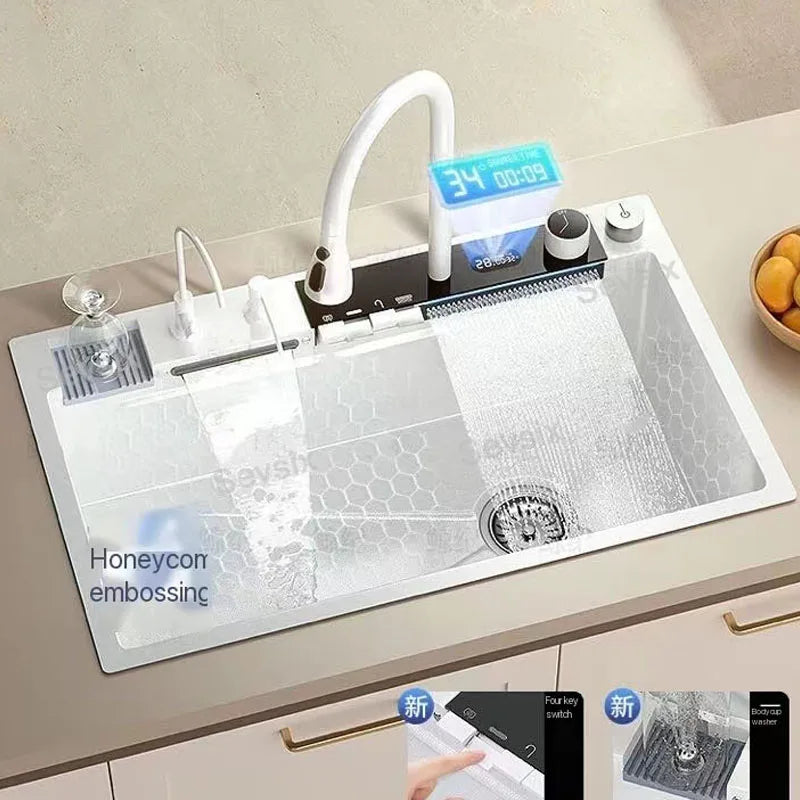 Stainless Steel Waterfall Sink Digital Display Kitchen